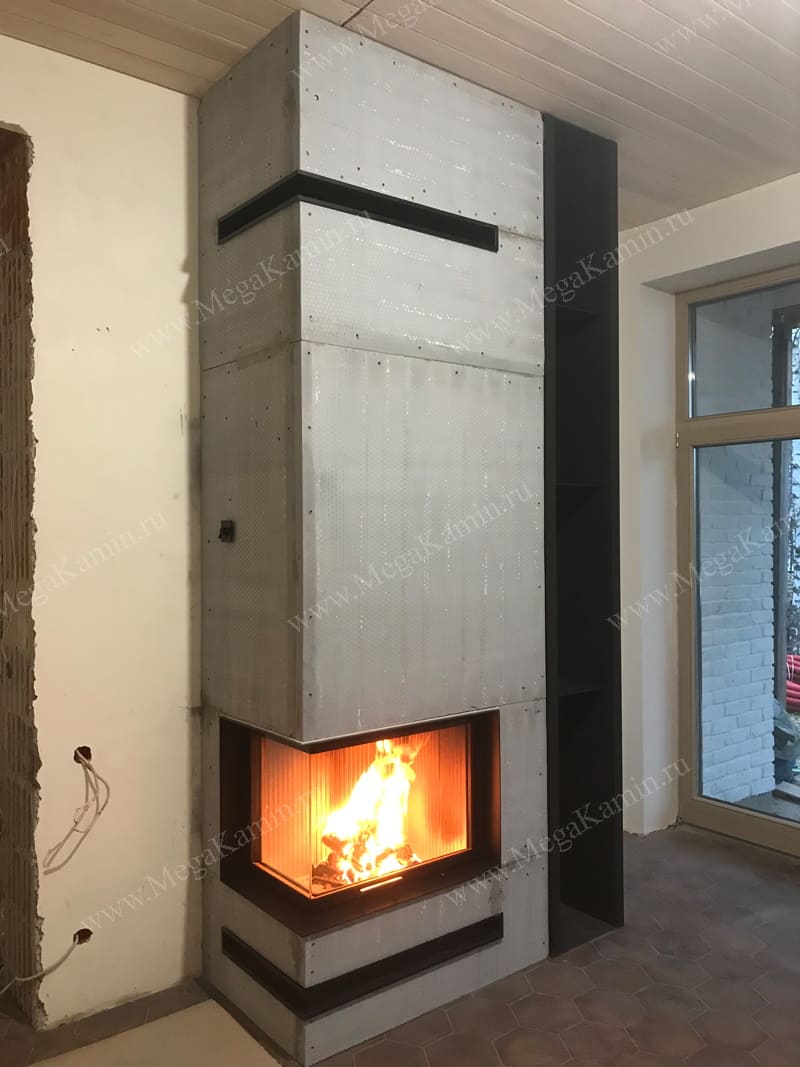 29. Камин пристенно-угловой с дровником топка "HOXTER"