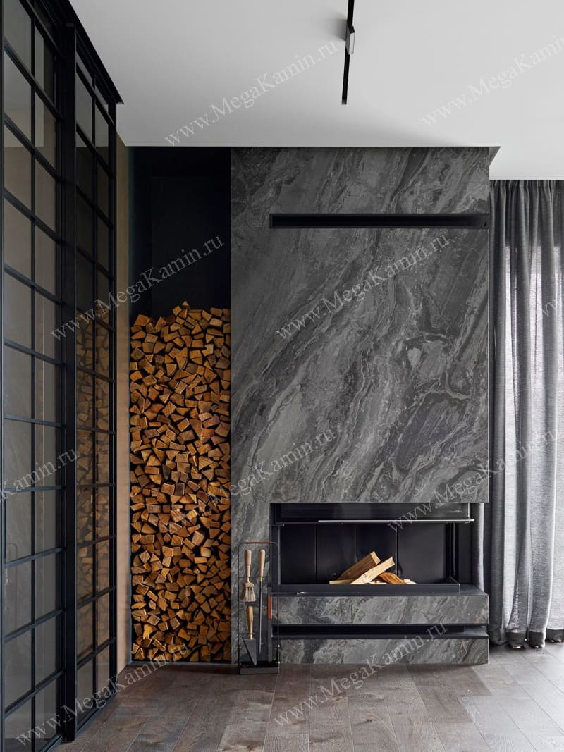 2. Камин пристенно-угловой с дровником топка "BRUNNER"
